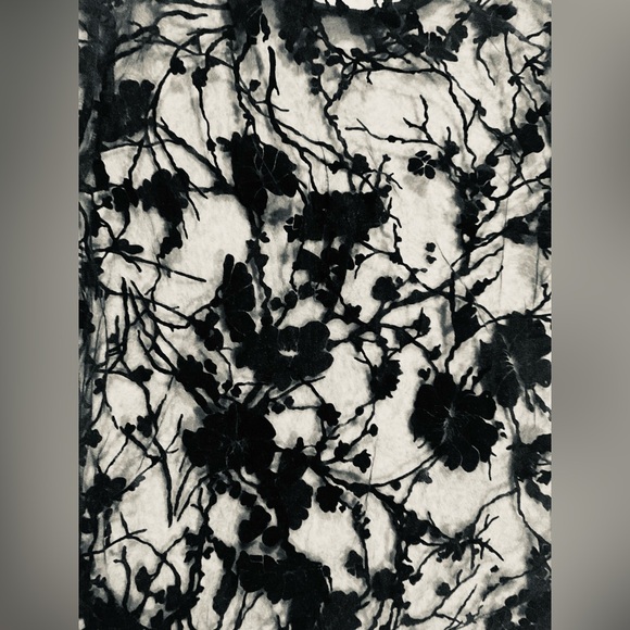 Black Floral Mesh Sheer Top Embroidery Flocked Gothic Romantic Size M - Picture 3 of 3